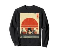 Three Cats Ramen Funny Aesthetic Japanese Ukiyo-e Anime Cat Sweatshirt