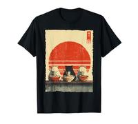 Three Cats Ramen Funny Aesthetic Japanese Ukiyo-e Anime Cat T-Shirt
