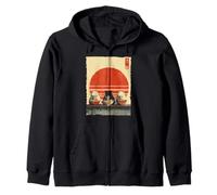 Three Cats Ramen Funny Aesthetic Japanese Ukiyo-e Anime Cat Zip Hoodie