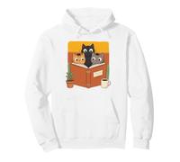 Three Cats Reading Book Cozy Feline Literature Pullover Hoodie