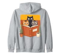 Three Cats Reading Book Cozy Feline Literature Zip Hoodie