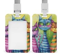 Three Cats Side by Side Retractable ID Badge Holder with Lanyard - Vertical Badge Reel,Keychain Clip,Name Tag Id Card Holder Protector for Nurse Officer Teacher Security Staff Women Men