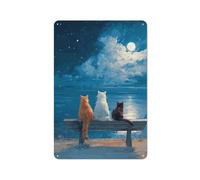 Three Cats Sitting on A Bench Tin Metal Signs Wall Art Decorations for Bar Pub Club Cafe Room Farmhouse White 30x20cm
