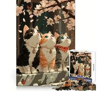 Three Cats Under Cherry Blossoms 1000 Piece Jigsaw Puzzle for Teenagers Reason Skill Toy Stress Free Exact Cut Lovely Present (50x75cm)