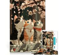 Three Cats Under Cherry Blossoms 1000 Piece Jigsaw Puzzle for Teenagers Reason Skill Toy Stress Free Exact Cut Lovely Present (50x75cm)