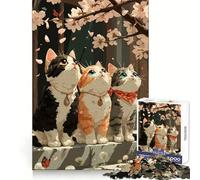Three Cats Under Cherry Blossoms 1000 Piece Jigsaw Puzzles for Teenagers Logic Sense Toy Peaceful Fun Smooth Edge Creative Gift (38x26cm)