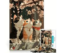 Three Cats Under Cherry Blossoms 1000 Piece Jigsaws for Adults Puzzle Intellect Toy Relaxing Fun Quality Cut Fine Art Piece (38x52cm)