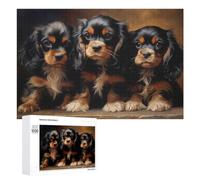 Three Cavalier King Charles Spaniel Puppies Art Jigsaw Puzzle, 1000 PCS, for Adult Puzzle Fans, An Absorbing Project for Relaxed Weekends, for Family Fun