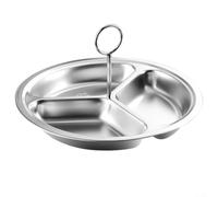 Three Cavity Stainless Steel Steamer Basket with Detachable Handle for Steaming, Cooking, and Serving Meals on a Convenient Dinner Plate Tray (23cm)