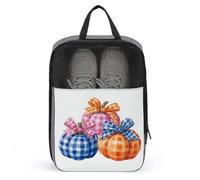 Three Checkered Pumpkins with Bows Shoe Bag for Travel Daily Use Anti-dust Storage Carrier Golf Shoe Pouch