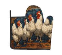 Three Chickens Oven Mitt and Pot Holder Set Heat Resistant