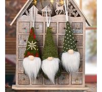 Three Christmas gnome figurines handcrafted with knitted doll design, for hanging on Christmas trees or mantels to enhance holiday decorations (Green)