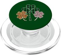 Three Clover Shamrocks Leopard Buffalo Plaid St Patricks Day PopSockets PopGrip for MagSafe