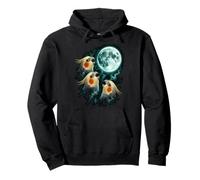 Three Cockatiels Singing Beneath Full Moon Pullover Hoodie