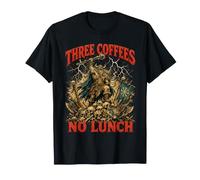 Three Coffees No Lunch Viking Medieval Warrior Humor Retro T-Shirt