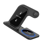 Three Coils Charging Station Aluminum Base Foldable Design For Simultaneous Phone Watch & Earphone Bedside Stand With Breathing Light