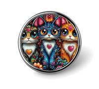 Three Colorful Cats Lapel Pin Brooches Round Fashion Brooch Pin Cute Button Badges Alloy Button Pins Enamel Pins Metal Pinback for Hat Shirt Clothing Bags