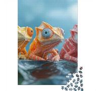 Three Colorful Chameleons on A Leaf 1000 Piece Jigsaw Puzzle, 52x38cm/1000pcs, for Adults, Quiet Home Activity, Relaxing Indoor Time And Time at Home