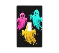 Three Colorful Ghosts Light Switch Cover Decorative Single Toggle 1 Gang Wall Plate for Kitchen Farmhouse Bedroom Bathroom Art Decor