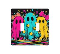 Three Colorful Ghosts with Bow Double Gang Toggle Light Cover Wall Plate Switch Decor Standard Size - 11.4x11.4cm