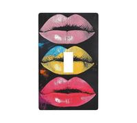 Three Colorful Lips Light Switch Cover Decorative Single Toggle 1 Gang Wall Plate for Kitchen Farmhouse Bedroom Bathroom Art Decor