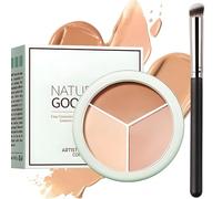 Three-Colour Cream Concealer Palette with Precision Brush - Full Coverage Waterproof Concealer for Dark Circles, Blemishes & Redness, Blendable Brightening Contour & Highlight Makeup Kit
