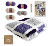 Three Colour Granny Square Blanket Crochet Kit for Adults, Everything Included, All The Yarn, Crochet Hook, Easy Crochet Pattern. Suitable for Beginners.