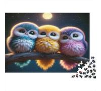 Three Colourful Owls Night Scene 1000 Piece Jigsaw Puzzle Jigsaw Puzzle for Adults Relax Decoration Gift 38x26cm/1000pcs