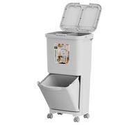 Three Compartment Kitchen Trash Can with Lid - Wet and Dry Waste Separation - Easy to Move with Wheels