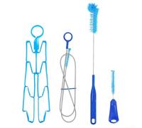 Three-Component Cleaning Brush Set for Water Bottles and Hydration Bladders with Hose Brush, Nozzle Brush, and Main Reservoir Brush Plus Drying Rack