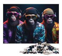Three Cool Shades Monkeys Puzzles 500 Pieces Wooden Puzzles Puzzle Jigsaws for Adults for Adults& Teens Age 12 Years Up 500pcs (52x38cm)