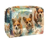 Three Corgis Playing Together Cosmetic Bag for Women, Travel Toiletries Bags Large PVC Makeup Handy Pouch Organiser with Zipper