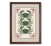 Three Crabs in Ceremony Vintage Framed Wall Art Print A1 (84.1×59.4cm) Walnut, Wall Decor for Living Room, Bedroom, Office & Home, Ready to Hang, Art Gift