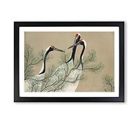 Three Cranes by Kamisaka Sekka Framed Print | A2 Black Framed Wall Art | Ready to Hang | Modern Animal Picture | Living Room Bedroom Lounge Office