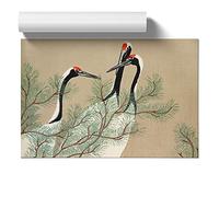 Three Cranes By Kamisaka Sekka | Unframed Wall Art Print | Ready to Frame Poster | Modern Home Decor Picture | Artwork for Living Room, Bedroom, Kitchen or Office | A3 (29.7x42 cm)