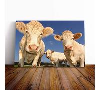 Three Cream Dairy Cows Canvas Print | Gallery Wrapped 30mm Frame Wall Art | 24x16 inches | Ready to Hang | Modern Animal Picture | Living Room Bedroom Lounge Office