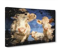 Three Cream Dairy Cows Canvas Print | Gallery Wrapped 30mm Frame Wall Art | 30x20 inches | Ready to Hang | Modern Animal Picture | Living Room Bedroom Lounge Office