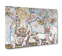 Three Cream Dairy Cows Modern BG Canvas Print | Gallery Wrapped 30mm Frame Wall Art | 24x16 inches | Ready to Hang | Modern Animal Picture | Living Room Bedroom Lounge Office
