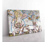 Three Cream Dairy Cows Modern BG Canvas Wall Art Print Ready to Hang, Framed Picture for Living Room Bedroom Home Office Décor, 50x35 cm (20x14 Inch)