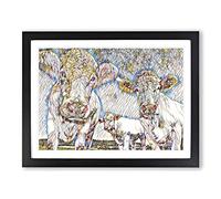 Three Cream Dairy Cows Modern BG Framed Wall Art Print, Ready to Hang Picture for Living Room Bedroom Home Office Décor, Black A4 (34 x 25 cm)