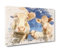 Three Cream Dairy Cows Modern FC Canvas Print | Gallery Wrapped 30mm Frame Wall Art | 30x20 inches | Ready to Hang | Modern Animal Picture | Living Room Bedroom Lounge Office