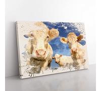 Three Cream Dairy Cows Modern FC Canvas Wall Art Print Ready to Hang, Framed Picture for Living Room Bedroom Home Office Décor, 76x50 cm (30x20 Inch)