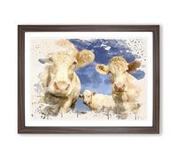 Three Cream Dairy Cows Modern FC Framed Wall Art Print, Ready to Hang Picture for Living Room Bedroom Home Office Décor, Walnut A3 (46 x 34 cm)