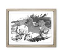 Three Cream Dairy Cows V1 Modern Framed Wall Art Print, Ready to Hang Picture for Living Room Bedroom Home Office Décor, Oak A2 (64 x 46 cm)