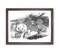 Three Cream Dairy Cows V1 Modern Framed Wall Art Print, Ready to Hang Picture for Living Room Bedroom Home Office Décor, Walnut A2 (64 x 46 cm)