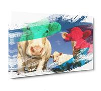 Three Cream Dairy Cows V2 Canvas Print | Gallery Wrapped 30mm Frame Wall Art | 30x20 inches | Ready to Hang | Modern Animal Picture | Living Room Bedroom Lounge Office