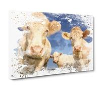 Three Cream Dairy Cows V3 Canvas Print | Gallery Wrapped 30mm Frame Wall Art | 30x20 inches | Ready to Hang | Modern Animal Picture | Living Room Bedroom Lounge Office