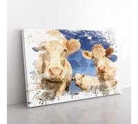 Three Cream Dairy Cows V3 Modern Canvas Wall Art Print Ready to Hang, Framed Picture for Living Room Bedroom Home Office Décor, 60x40 cm (24x16 Inch)