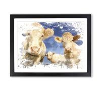 Three Cream Dairy Cows V3 Modern Framed Wall Art Print, Ready to Hang Picture for Living Room Bedroom Home Office Décor, Black A4 (34 x 25 cm)