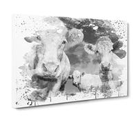 Three Cream Dairy Cows V4 Modern Canvas Wall Art Print Ready to Hang, Framed Picture for Living Room Bedroom Home Office Décor, 20x14 Inch (50x35 cm)